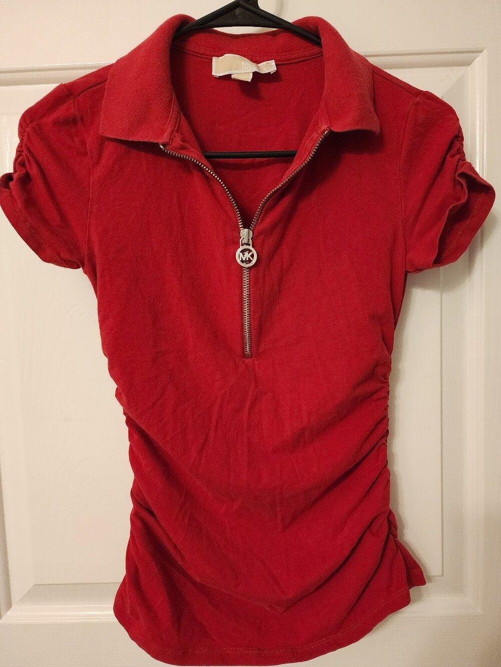 Michael Kors Red Zip-Front Polo Top Xs